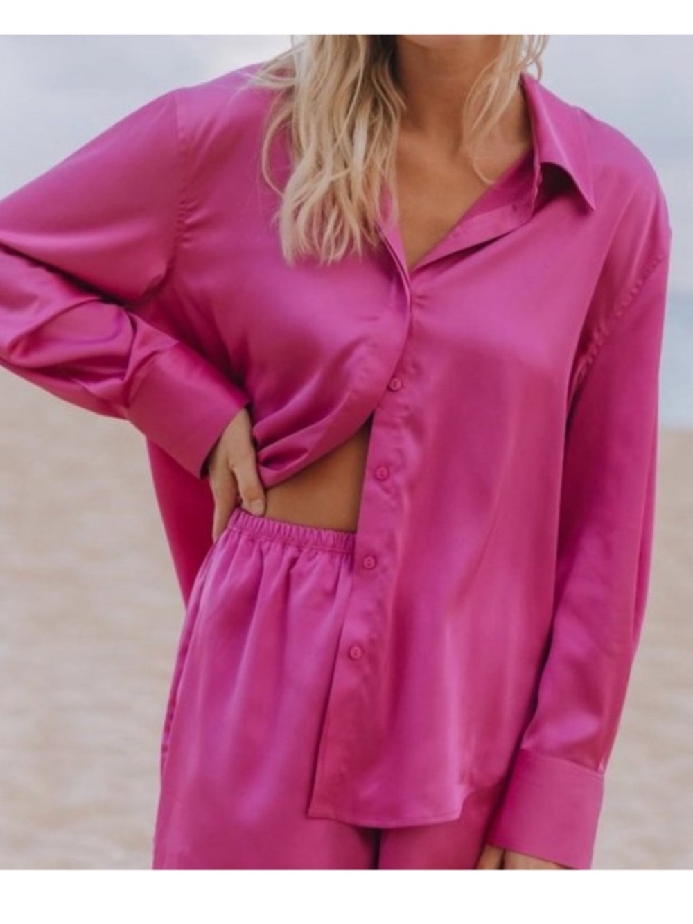 DAILY DRILLS silky Button-Up Shirt